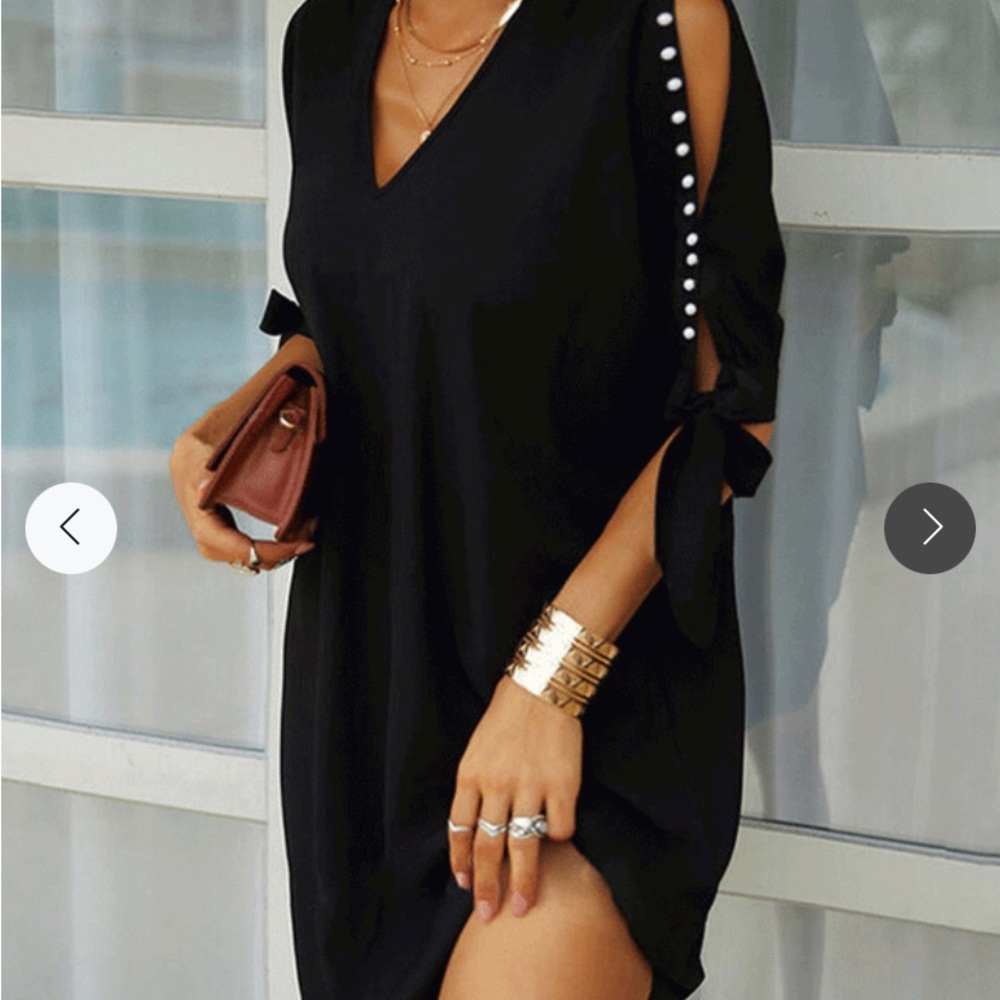 Black Cold Shoulder XL Dress w/ Pearls